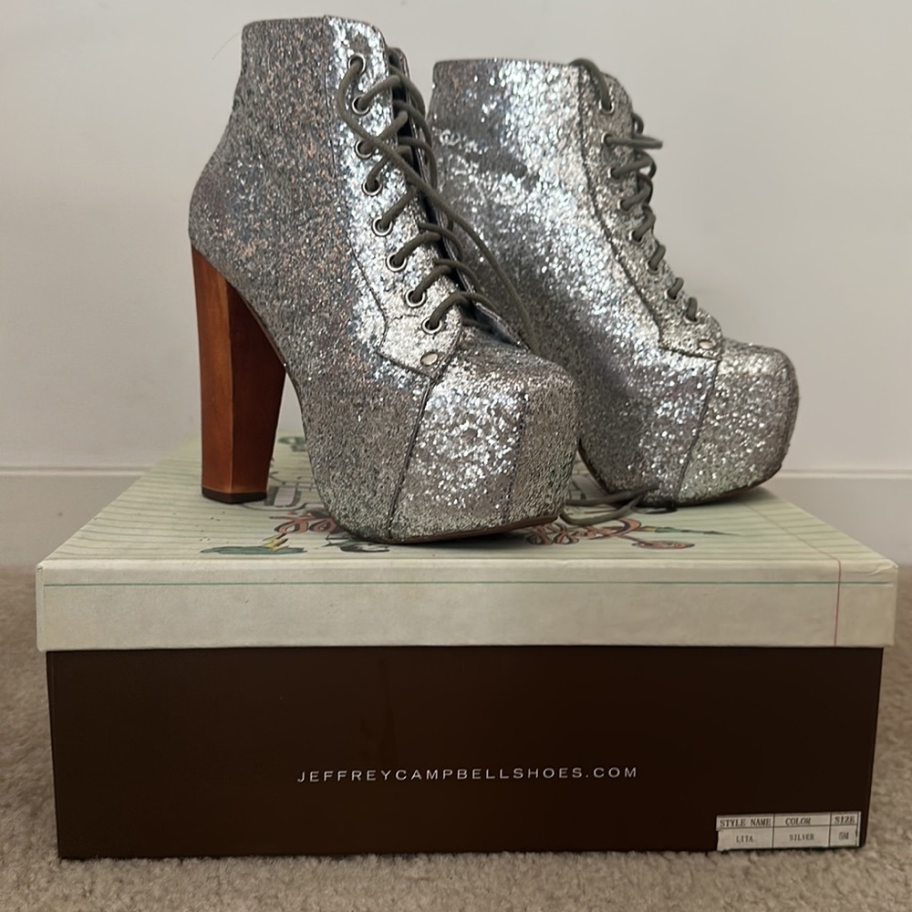 Jeffrey Campbell Silver Glitter Lita Boots